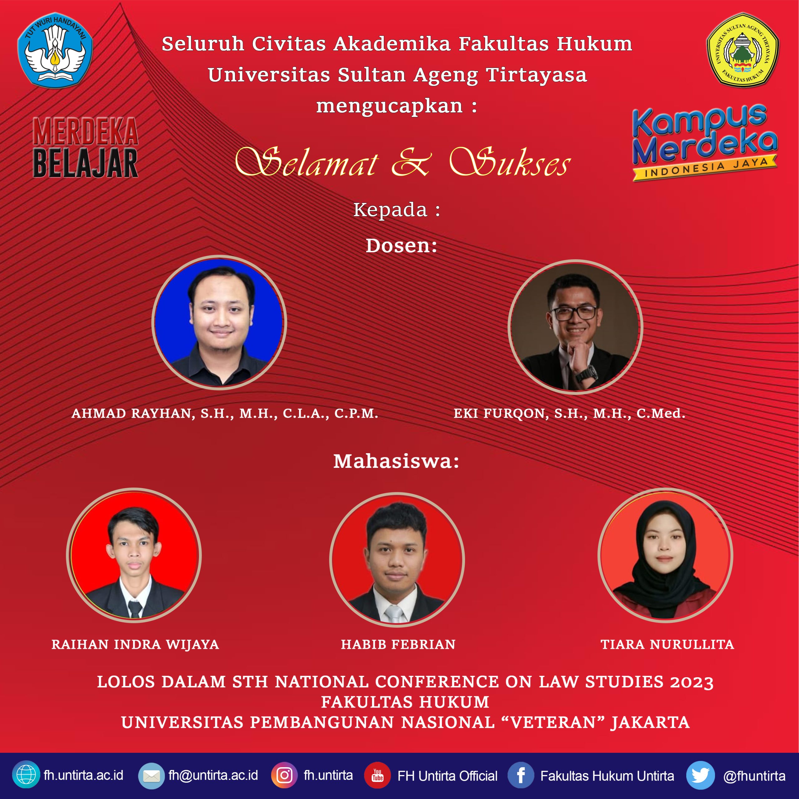 Dosen dan Mahasiswa FH Untirta Lolos STH National Conference on Law Studies 2023 Fakultas Hukum Universitas Veteran Jakarta