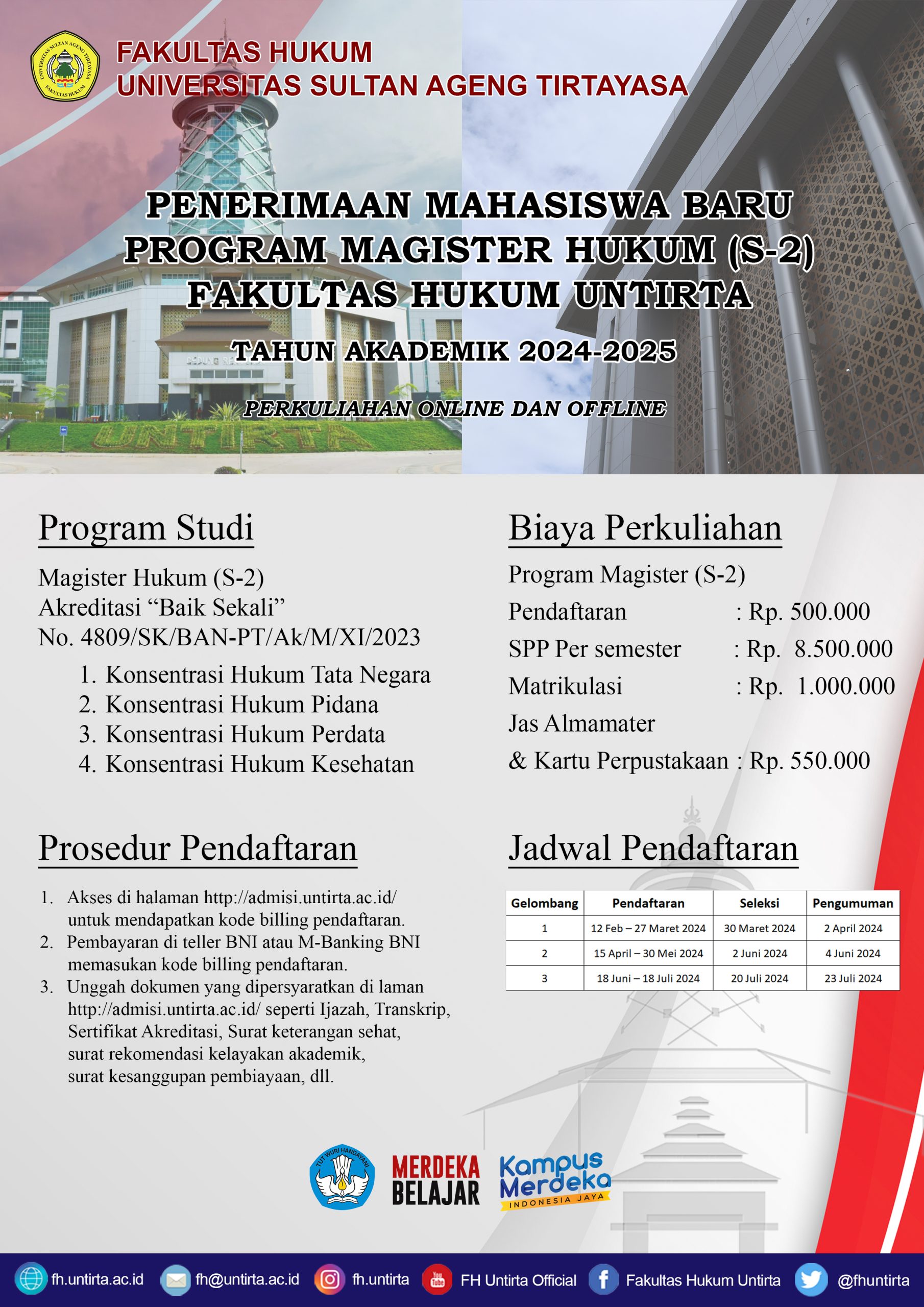 Informasi Penerimaan Mahasiswa Baru Program Magister Hukum (S-2) Fakultas Hukum Untirta T.A. 2024 – 2025